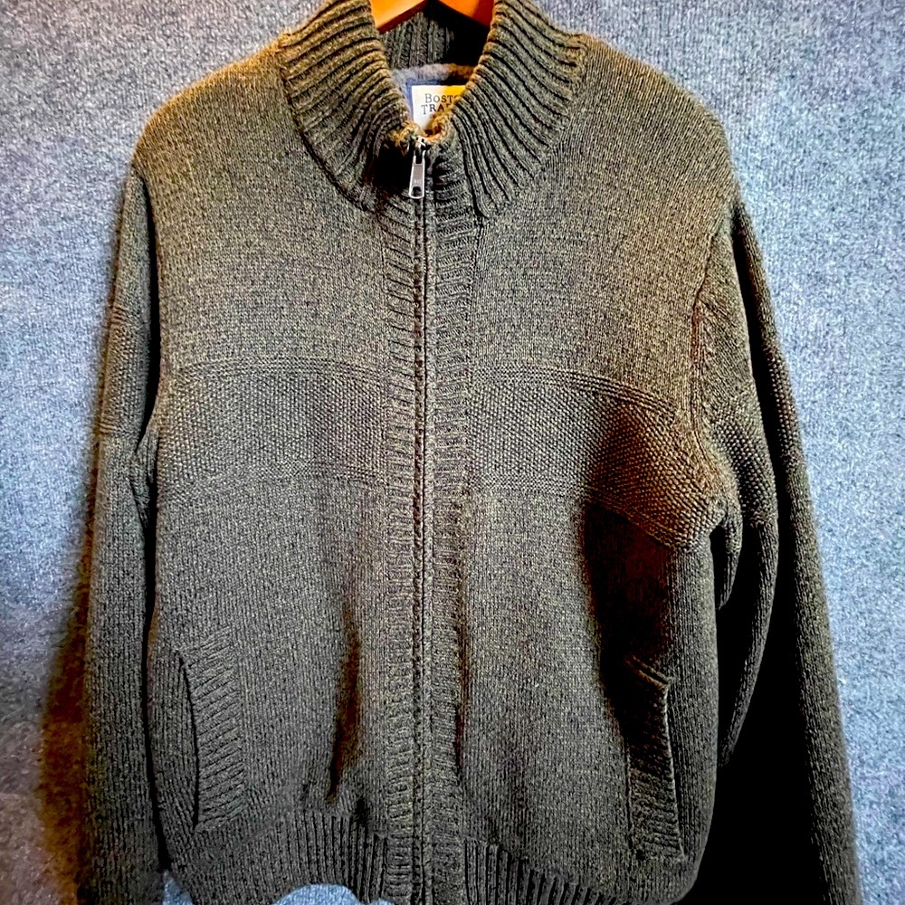 Boston Traders Green Zip Up Sweater Classic Knit